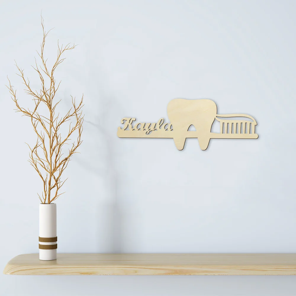 Personalized Wooden Dental Hygienist Sign Custom Laser Cut Tooth Logo Business Signboard Dental Clinic Wall Decor Dentist Gift