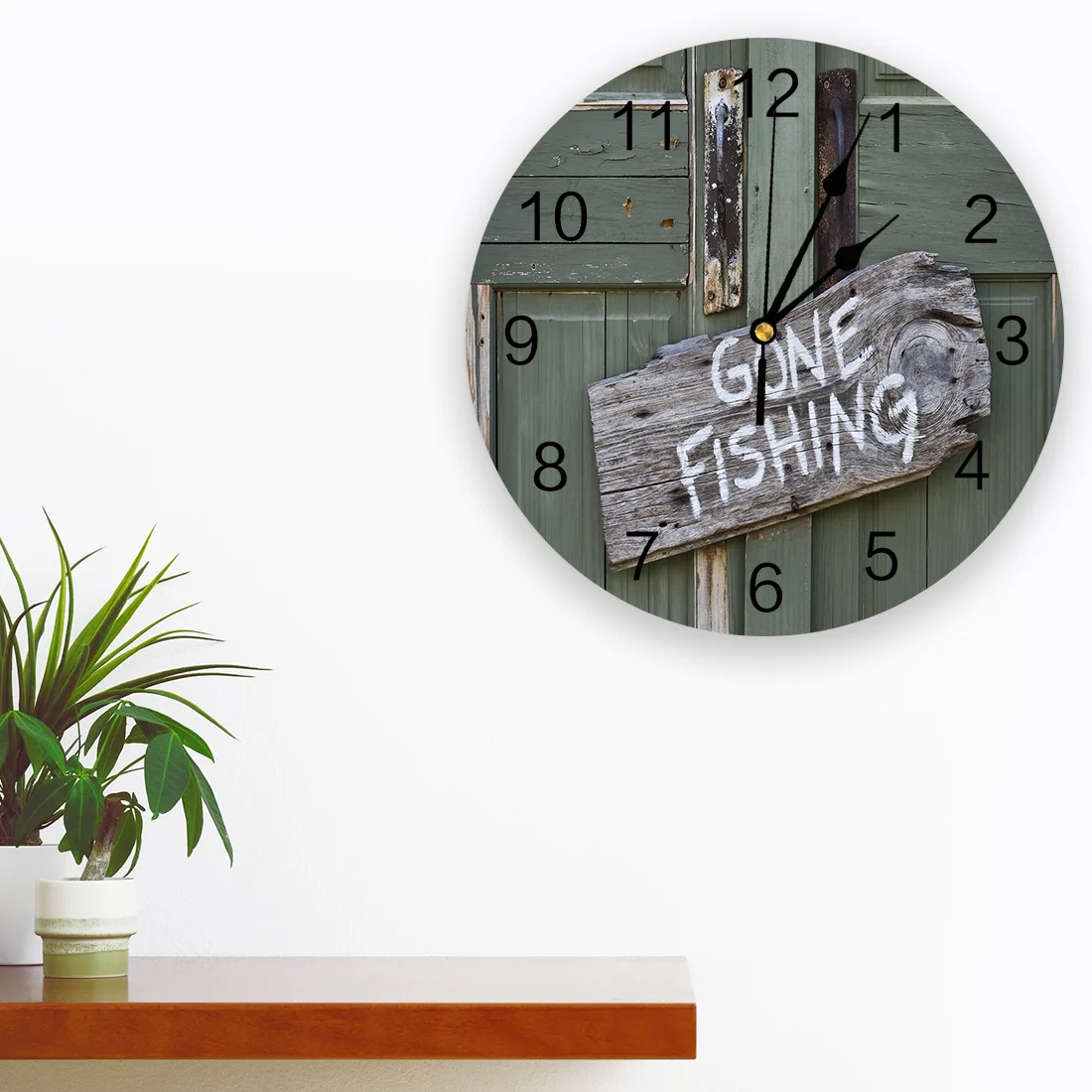 Retro Wooden Door Handle Fishing Close Creative Wall Clock For Home Office Decoration Living Room Bedroom Hanging Watch