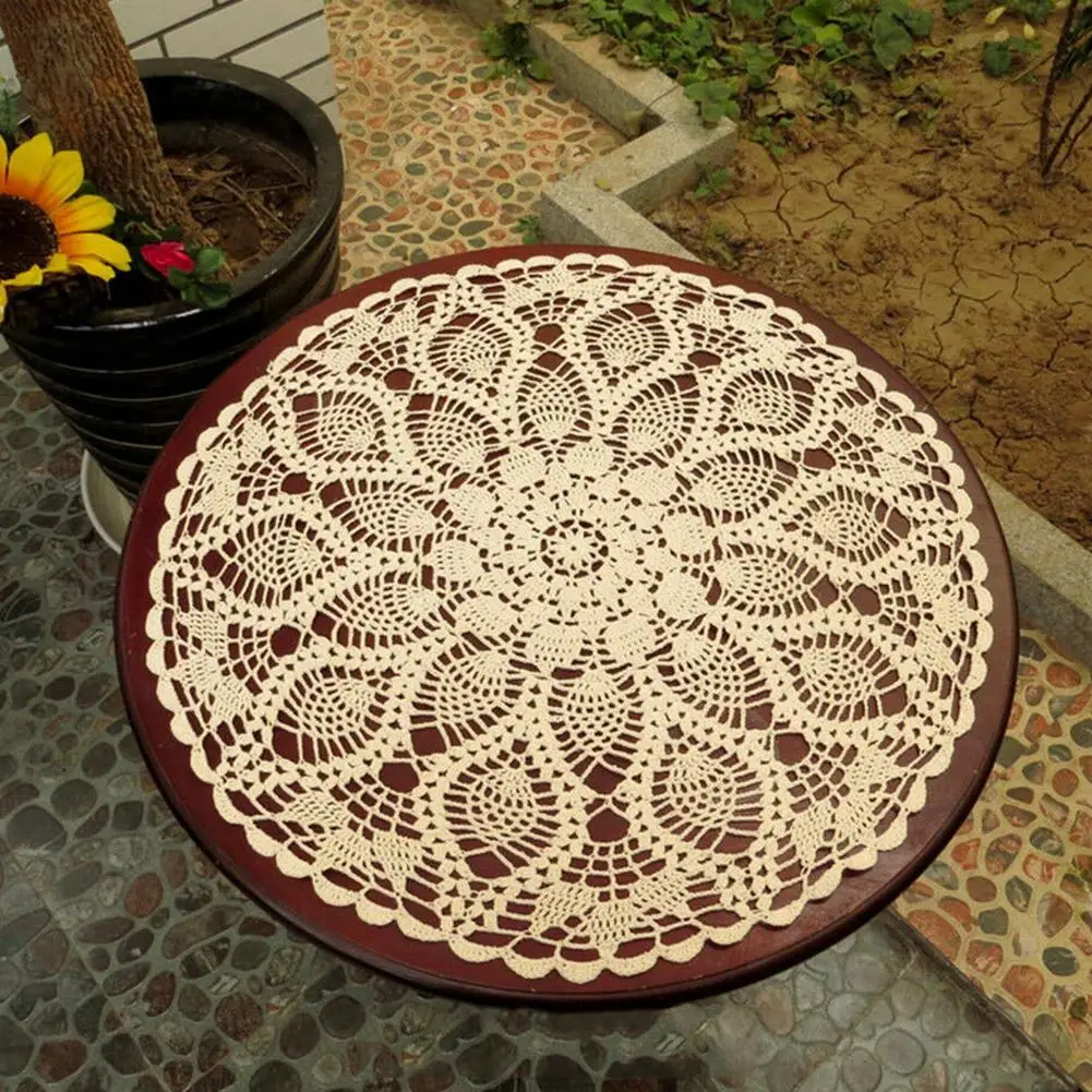 60cm Cotton Hand Crochet Round Lace Hollow Out Tablecloth Table Cloth Cover