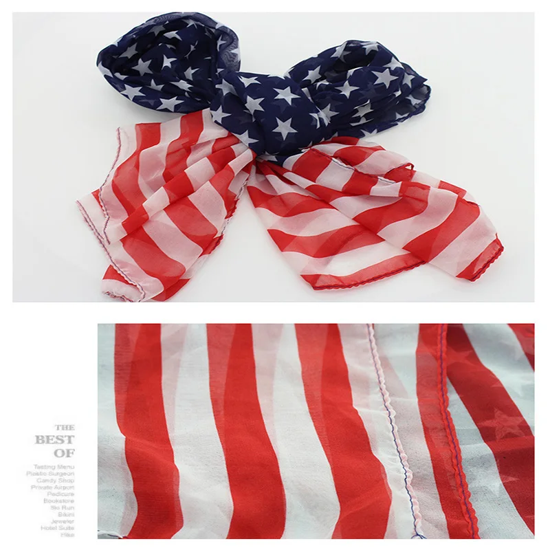 70*160CM Women American Flag Scarf Soft Chiffon USA Flag Scarves American Independence Day Women Shawl