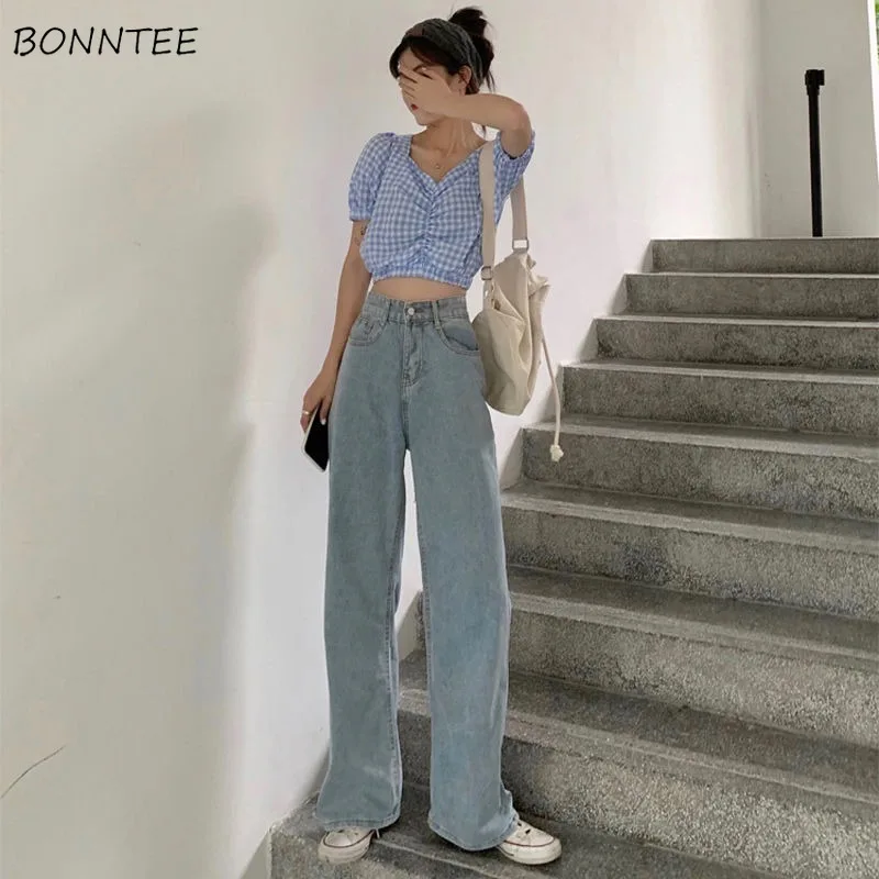 

Jeans Women Full Length Wide Leg Denim Solid Vintage High Waist All-match Womens Trousers Fashion Korean Chic Daily Leisure New