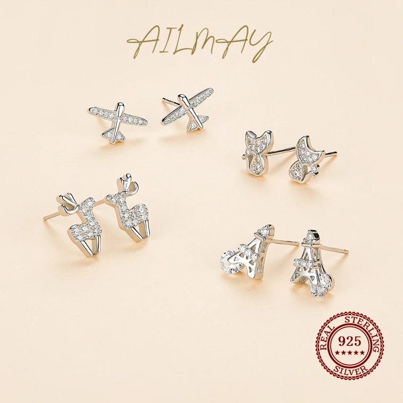 Ailmay-エッフェル塔の形をした925スターリングシルバーとジルコニアのイヤリング,高級ミニマリストジュエリー,新しいスタイル2021