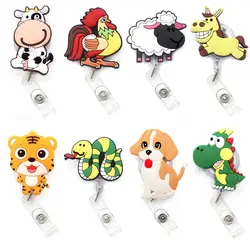 Cute Chinese Zodiac Animals Retractable Plastic Badge Holder Reel Student Nurse Exhibition Enfermera Girl Name Card Chest Card