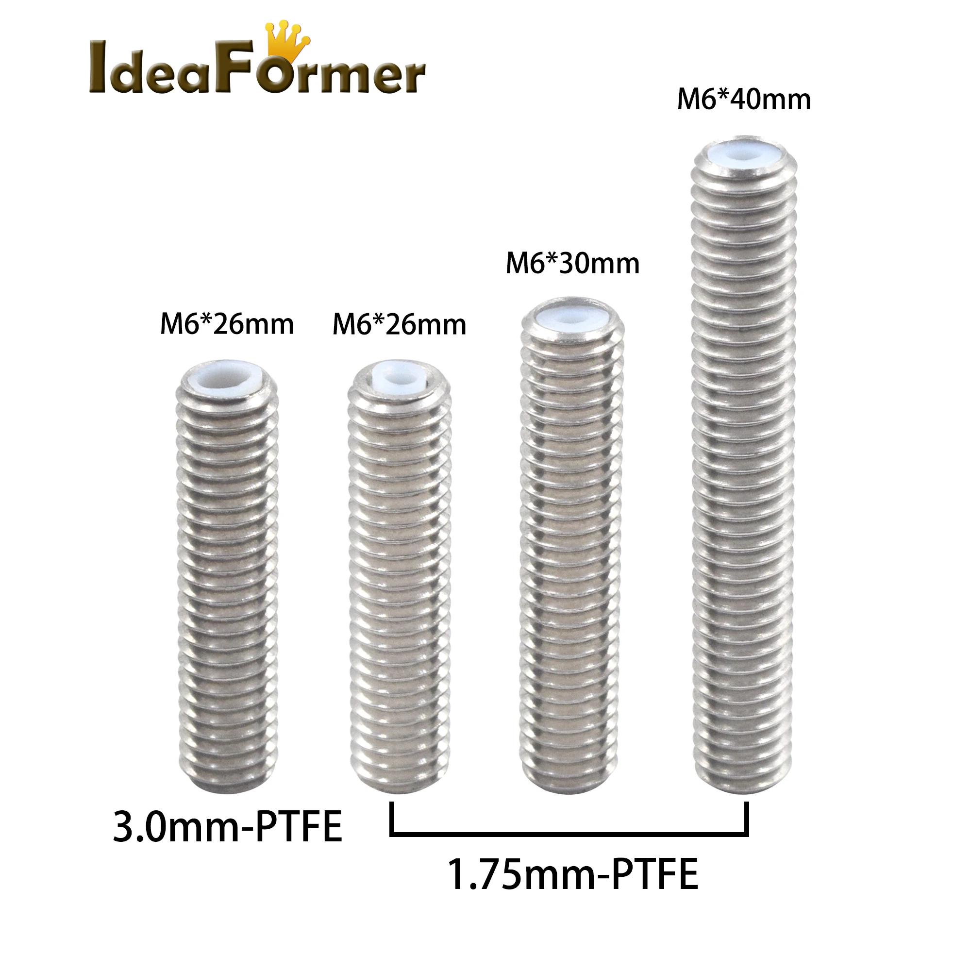 5pcs 3D Printer Stainless Steel Heat Break Throat M6 26/30/40 mm For MK8 1.75&3.00mm Filament With Teflonin PTFE Tube