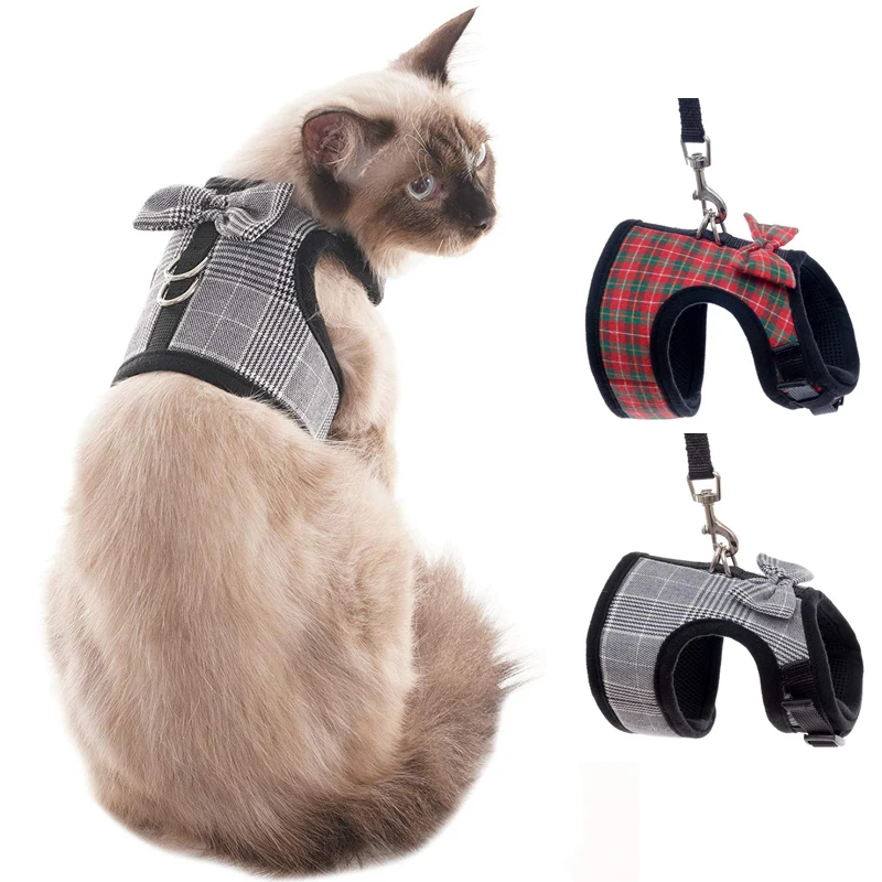 

Bowtie Mesh Cat Harness Kitten Puppy lattice Jackets Dogs Vest Harness Leads Traction Pet Clothes Small Dogs Yorkies Chihuahua