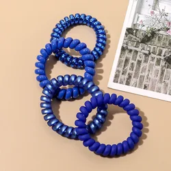 Elegant Royal Blue Spiral Hair Bands High Quality Telephone Wire Hair Ties For Lady Elastic Hair Rope Silicone Headwear