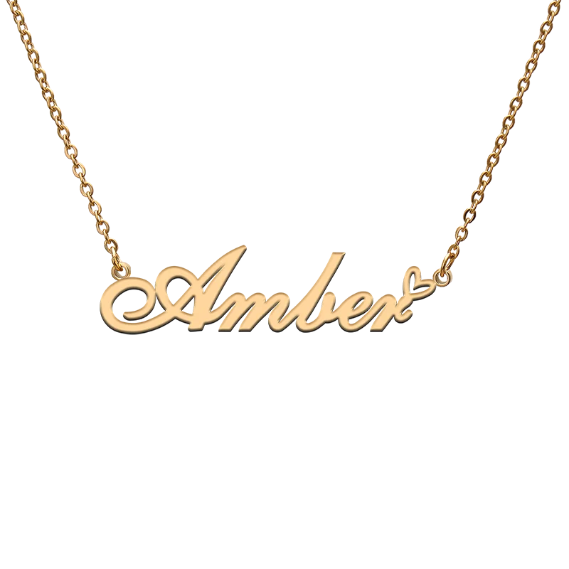 God with Love Heart Personalized Character Necklace with Name Amber for Best Friend Jewelry Gift