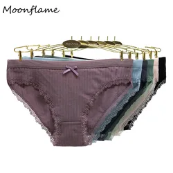 Moonflame 5 Pcs/lots Seamless Cotton Briefs Sport Comfortable Solid Color Women's Panties