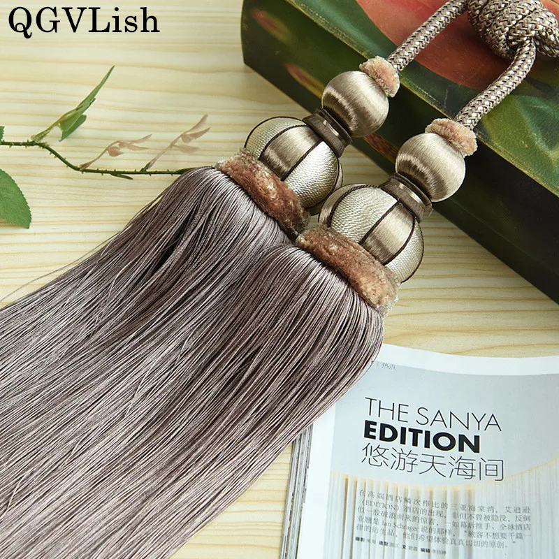 

QGVLish 4 Balls Curtain Tiebacks Tassel Brush Fringe Hanging Belts Balls Bind Ropes Straps Curtain Accessories Tie back Decor