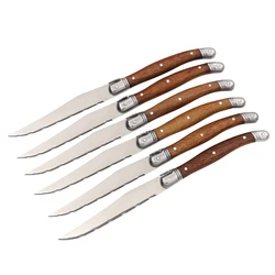 Jaswehome 6pcs Stainless Steel Steak Knife Set Dinner Tableware Set Rosewood Handle Cutlery Laguiole Knife Serrated Meat Knife
