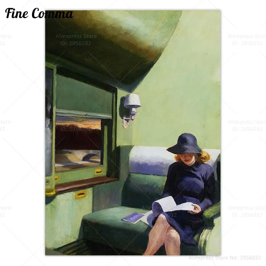 Compartment C Car Edward Hopper Vintage Poster Oil Painting Reproduction Canvas Print Train Reading Wall Art Home Decor Gift