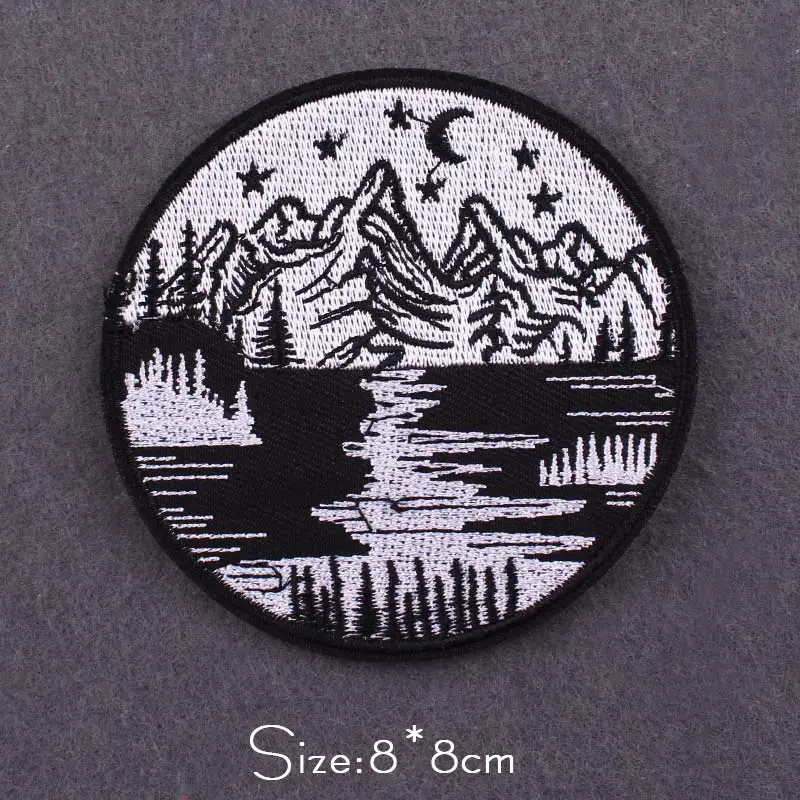 Moon Stripes Patch Mountain Embroidery Patches For Clothing Adventure Iron On Patches Travel Patches On Clothes Wilderness Badge