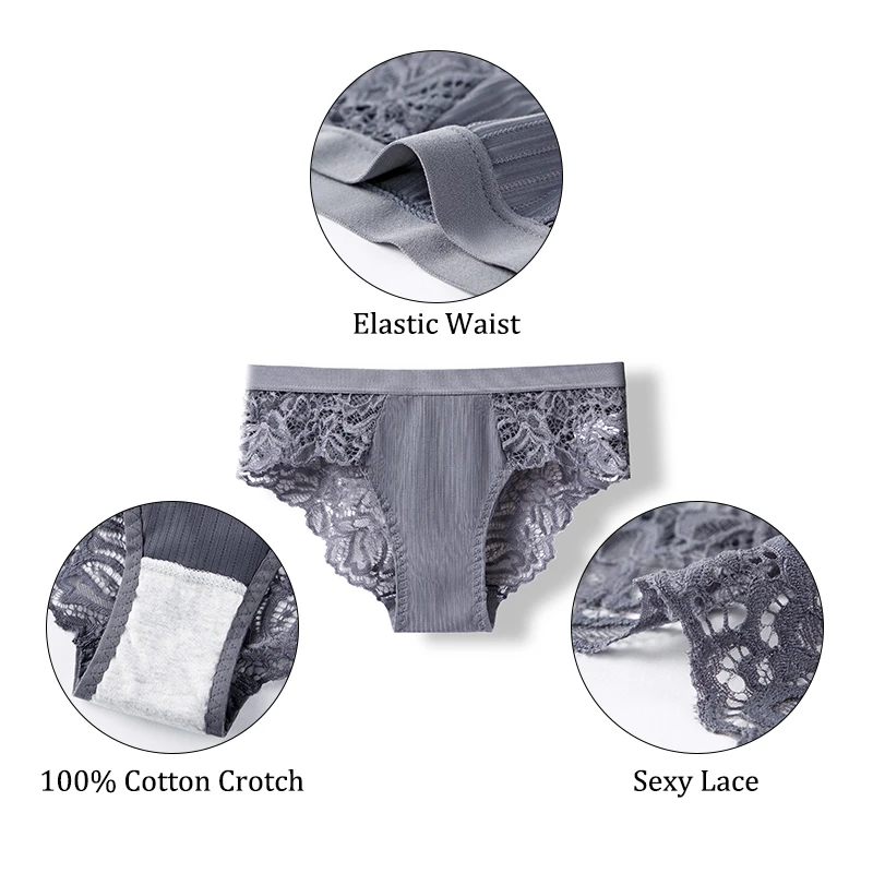 BANNIROU 1Pcs Low-Rise Briefs Panties For Women Underwear With Soft Lace Female Underwear Solid Panties