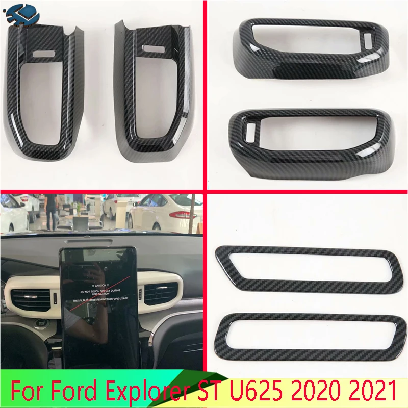 For Ford Explorer ST U625 2020 2021 Carbon Fiber Style Air Vent Outlet Cover Dashboard Trim Bezel Frame Molding Garnish