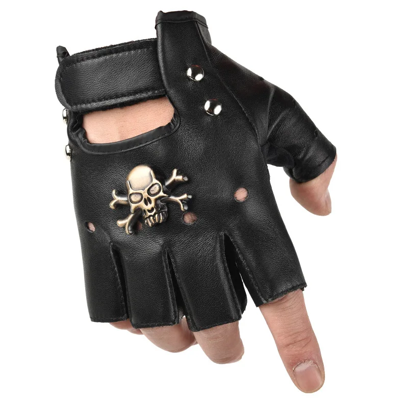 Skulls Rivet PU Leather Fingerless Gloves Men Women Fashion Hip Hop Women's Chain Punk Gloves Half Finger Men's Gloves