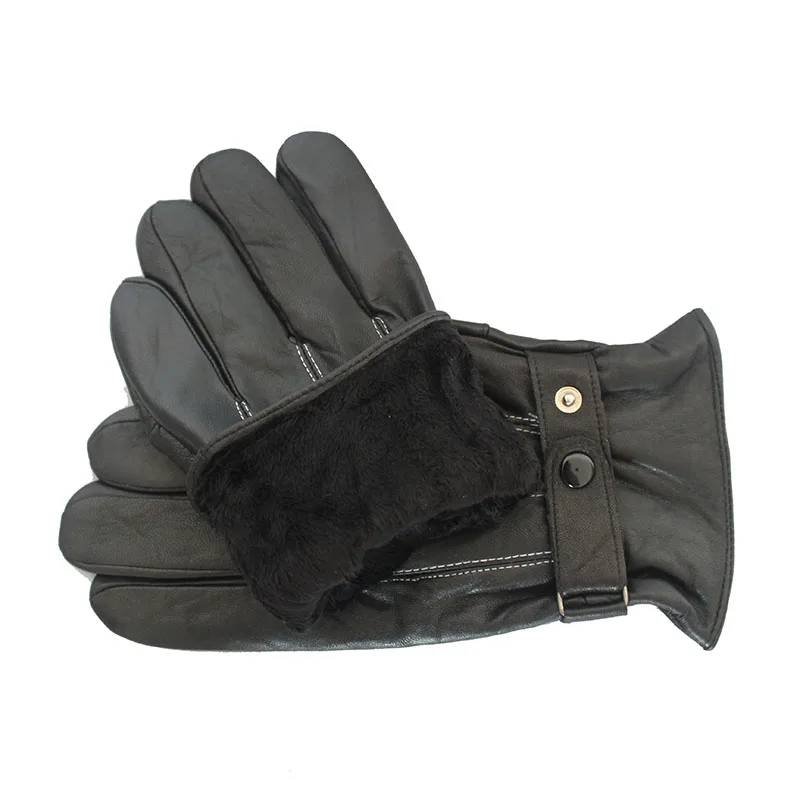 Guantes cálidos de cuero genuino para hombre, manoplas de conducción con dedos a la moda, de piel de oveja para exteriores, color negro, invierno,