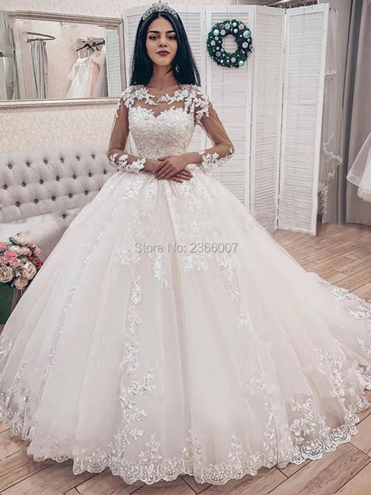 Dubai African Ball Gown Wedding Dresses Plus Size Appliques Beaded O Neck Bridal Marriage Clothing Custom Made Vestidos Novias