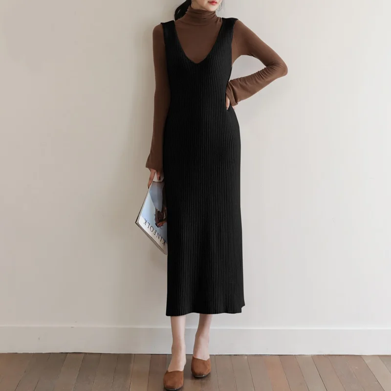 

Knit Dress Autumns Women Clothes 2020 Sundress Winter Korean Slim Knitted Long Pencil Dresses Woman Knitwear Dress DD2429