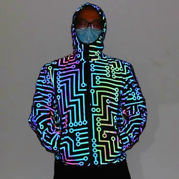 Men Geometric Circuit Lines Colorful Reflective Jackets Hip Hop Windbreaker Men's Reflect Light Casual Coats Jaqueta Masculina 3