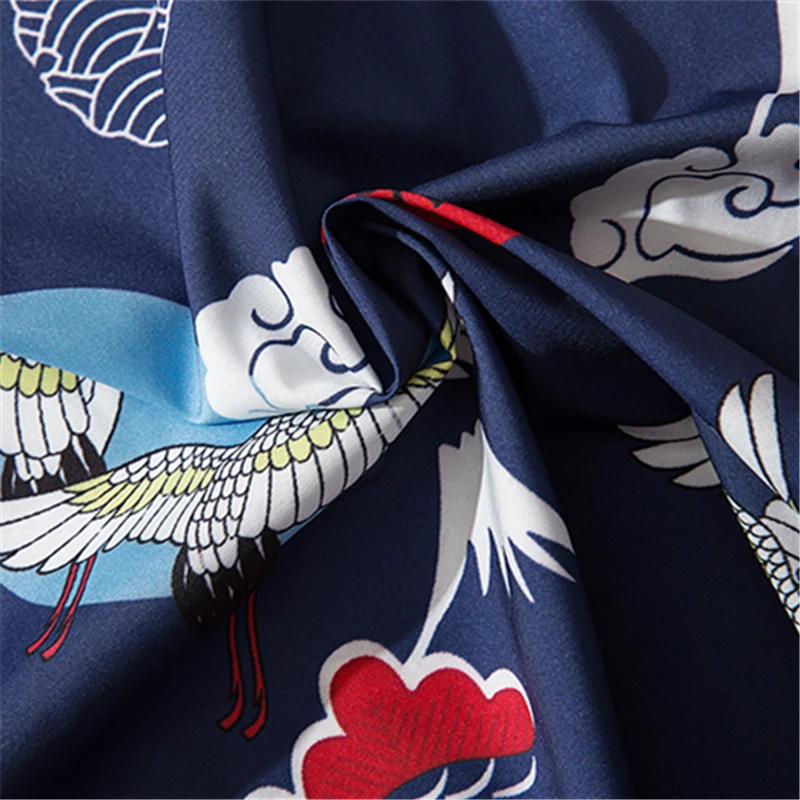 Bebovizi China Style Xiangyun Crane Print Streetwear Kimono Cardigan Robe Summer Men Women Haori Obi Japanese Tradition Clothing