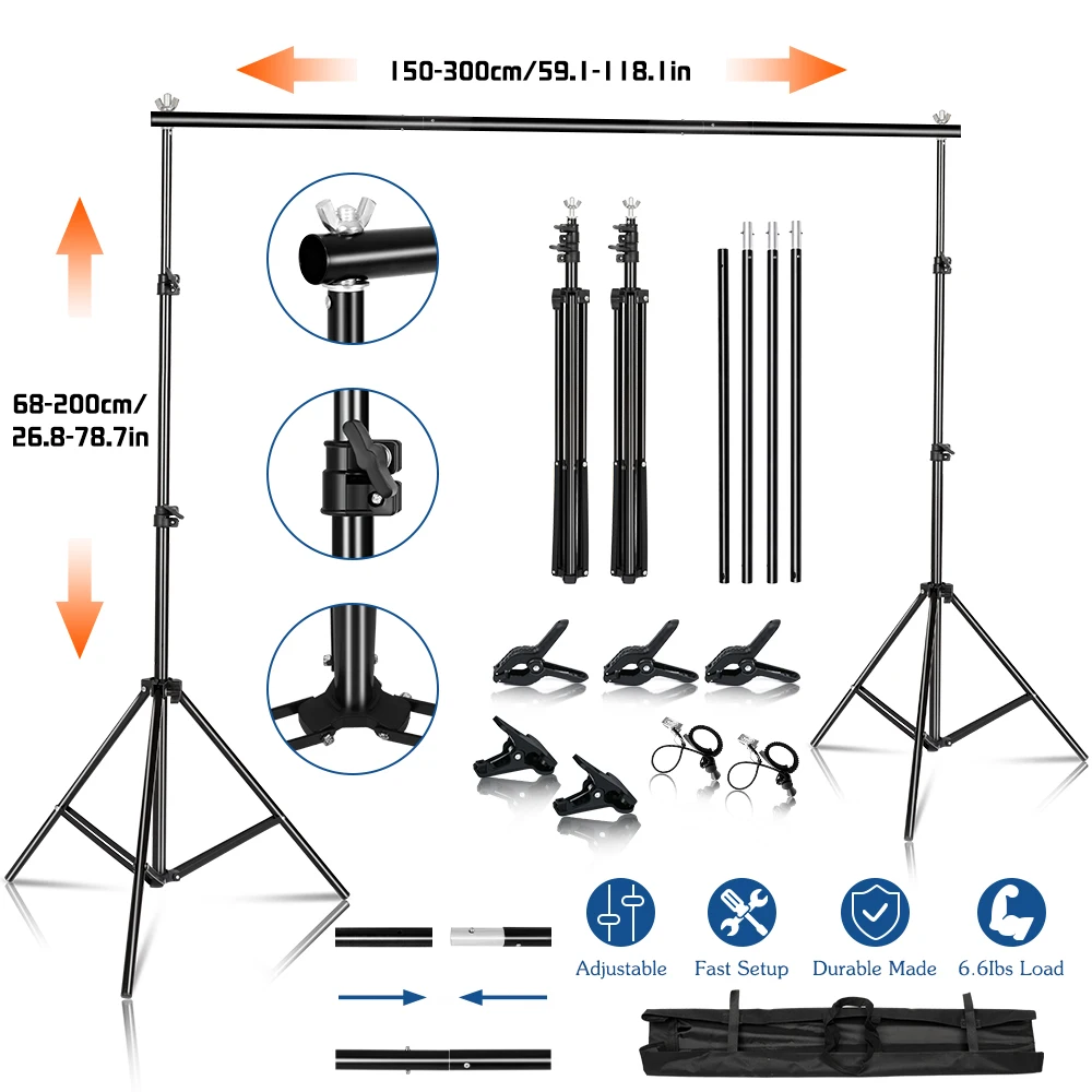 Photography Backdrop Stand With Background Adjustable Green Screen Background Frame Support System Kit For Photo Studio