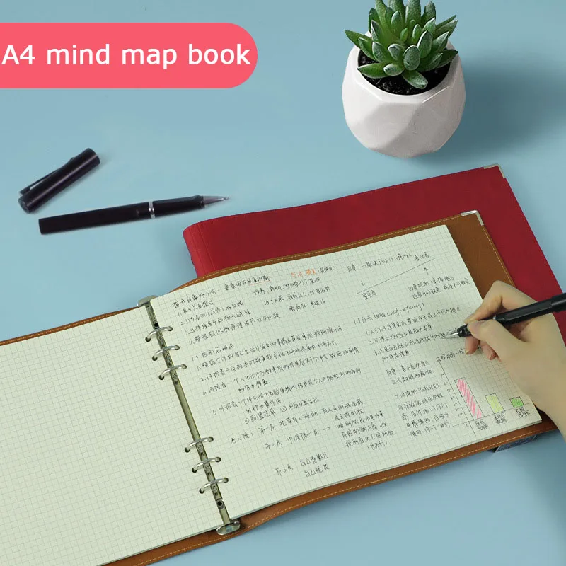 

A4 Mind Map Notebook Pu Leather Cover Business Loose-leaf Hand Ledger Studentcornell Square Grid Notepad School Office Supplies