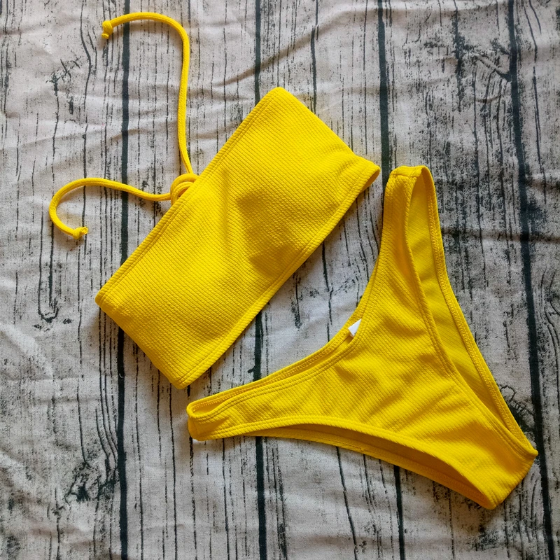 Bikini brasileño unicolor para mujer, traje De baño Sexy con hombros descubiertos, ropa De baño femenina, 2019