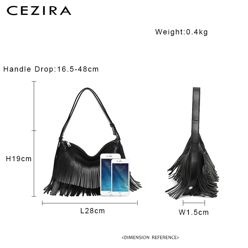 CEZIRA Bohemia Tassel Fringe Ladi Side Bags Vegan Leather Stylish Designer Girl Small Crossbody Bag Zip Envelope Clutch Purse