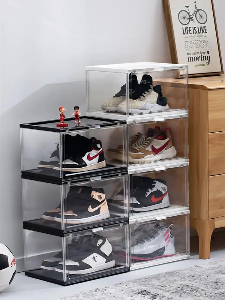 Dustproof Basketball Shoes Display Cabinet, Fashion Shoe Box with Wheels, AJ Sneaker Storage Organizer, Heighten Sport Case