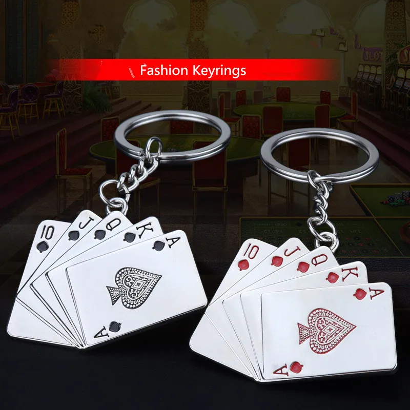 Male Female Metal Key Chains Key Rings Exquisite Poker Cards Bag Keyring for Women Men Girl Simple Fashion Gift Jewelry Keychain