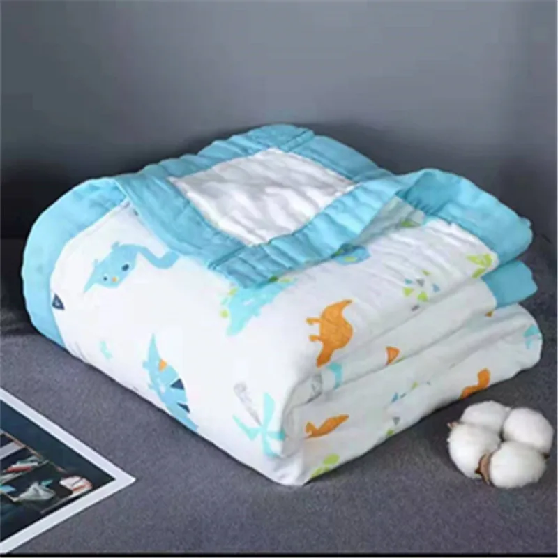 6 Layers Bamboo Cotton Print Baby Receiving Blanket Infant Swaddle Wrap Blanket Sleeping Warm Quilt Bed Cover Muslin Baby Blanke