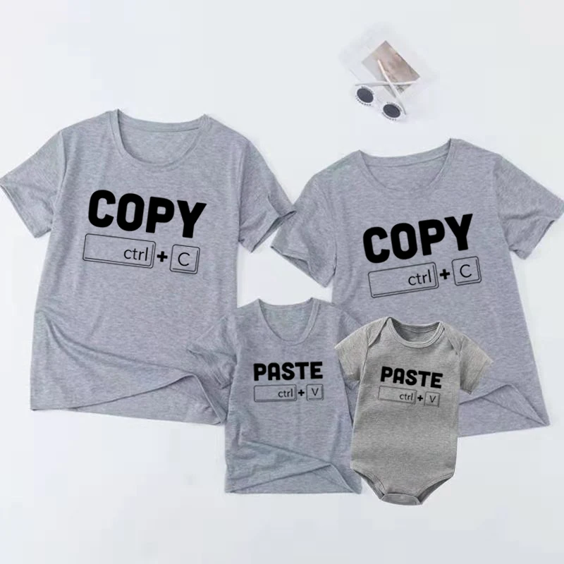 Copy Paste Funny Family Matching Outfits Clothes Short Sleeve Cotton Father Mother Daughter Son Family Look Tshirts Baby Rompers