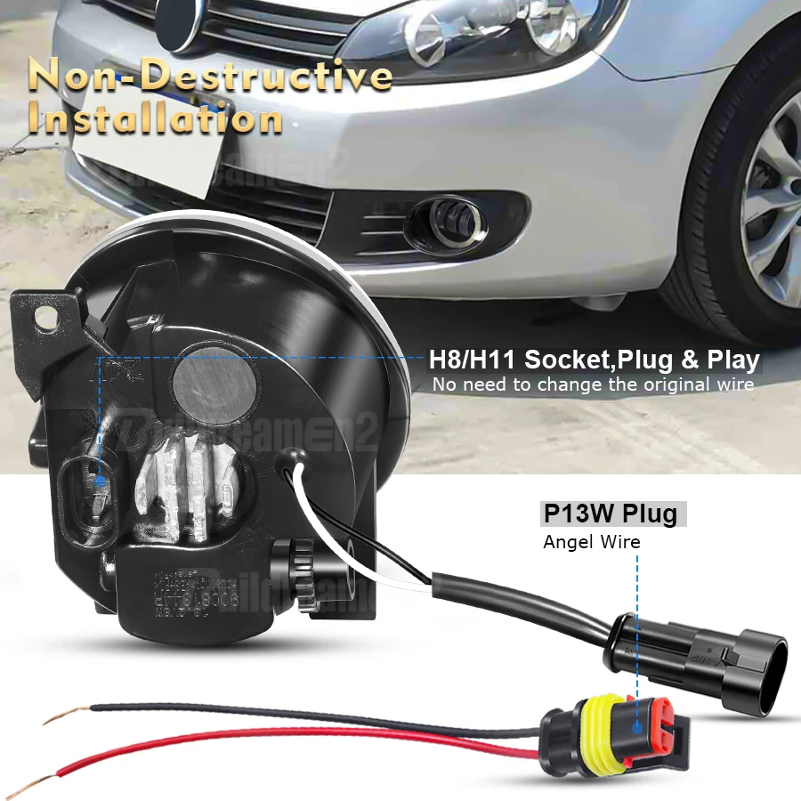 2 X Angel Eye zespół światła przeciwmgielnego samochód prawy + lewy LED obiektyw mgła lampa do jazdy dziennej DRL 30W 12V dla volkswagena VW Caddy III/3 2010-2015 — zdjęcie 5