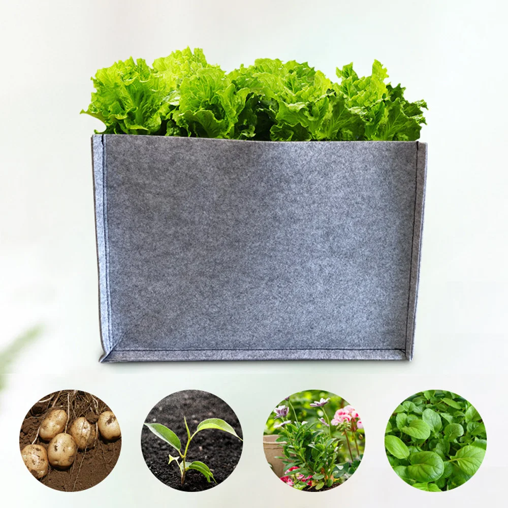 1pcs Gray Square Fabric Grow Bags Felt Growing Bag Pots Home Gardening Plant Vegetable Flower Growing Planter Container