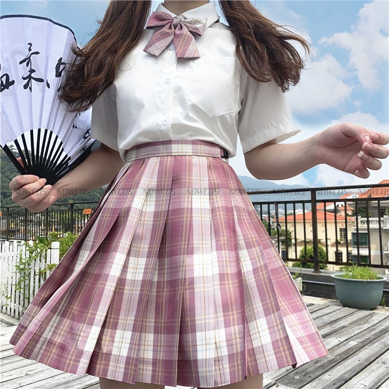 [Té negro de frambuesa] uniforme de Escuela Universitaria japonesa para niñas, trajes de Falda plisada de marinero de manga corta, blanco y rosa