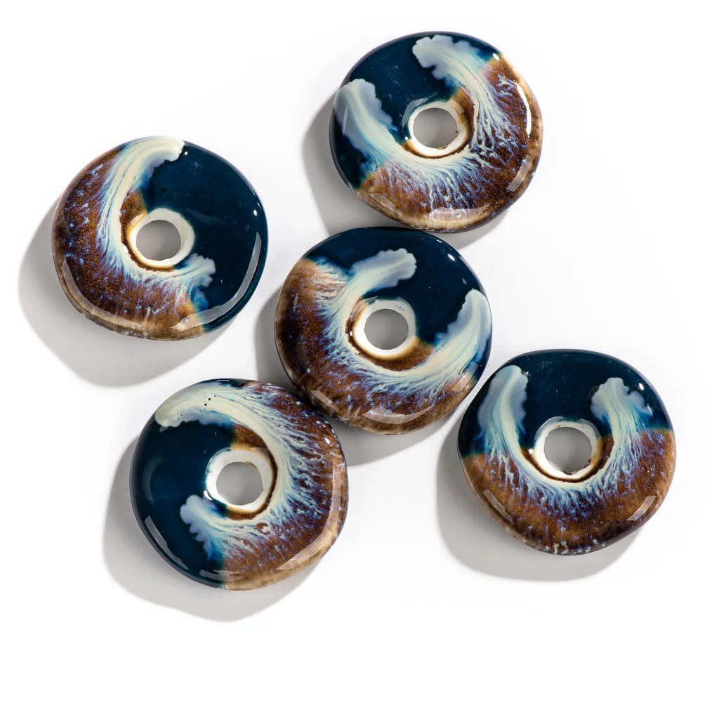 40#2pcs Retro Color Round Ring Shape Ceramic Special-shaped Beads Crafts Abalorios Cuentas Para For jewelry making #XN2242