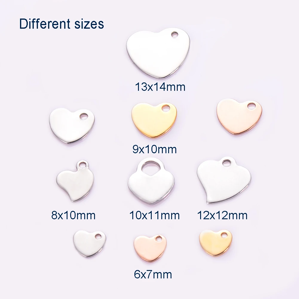 50pcs Stainless Steel  Silver & Gold &Rose Gold Tone Blank Stamping Tags Necklace Logo Heart Tag for Logos Not Turn Off Color