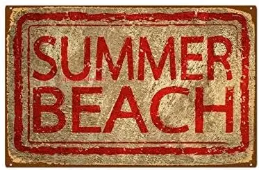 

ZMKDLL Summer Beach Metal Tin Sign Vintage Bar Wall Decor Outdoor Indoor Wall Panel Retro Vintage Mural 8x12 Inch