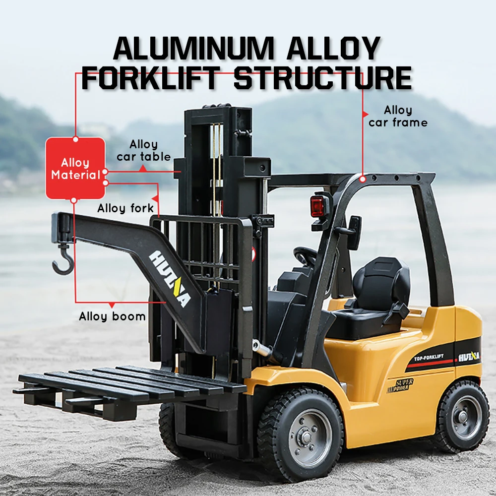 HUINA 1:10 Rc Truck Forklift Tractor Caterpillar 8 Channel Engineering Car 2.4Ghz Renmote Controll Car Toys for Children Kids