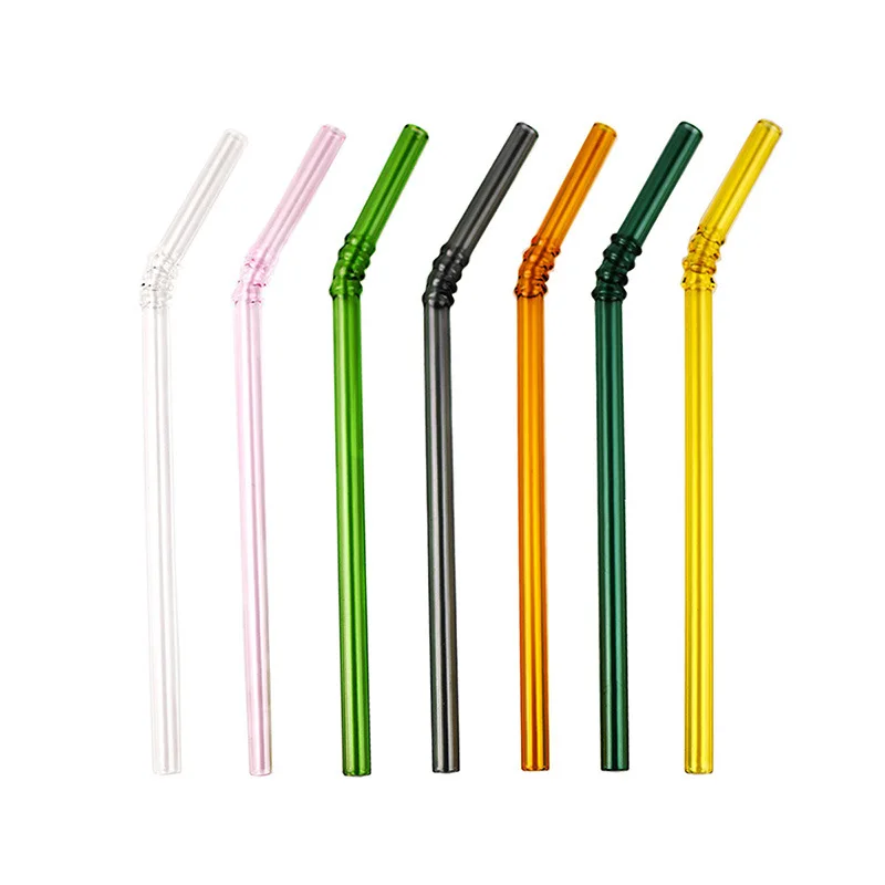 High Quality Reusable Clear Glass Straw Cocktail Milk Tea Crystal Bent Drinking Straws For Birthday Party Wedding Bar Gift