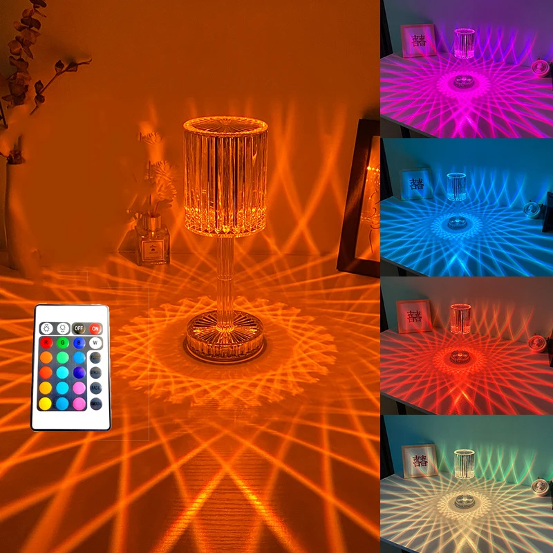 Candeeiros de mesa de cristal para decoração de quarto doméstico, cabeceira multiuso, luz noturna ajustável, iluminação para festas de fim de ano