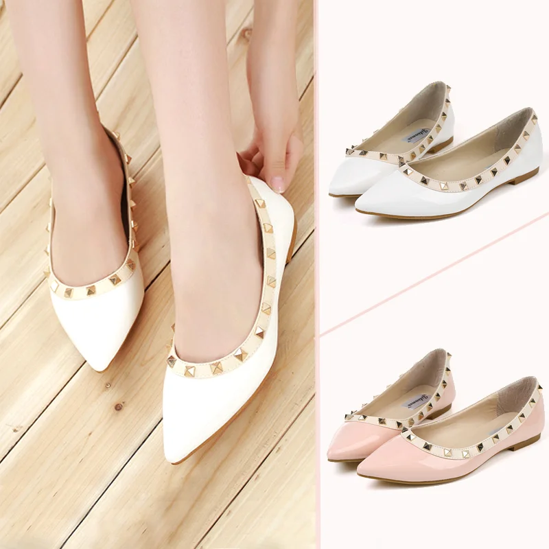 Studded Patent Leather Rivets Women Comfy Flats Slip On Walking Soft Women Shoes Maternal Lightweight Travel Size 35-43