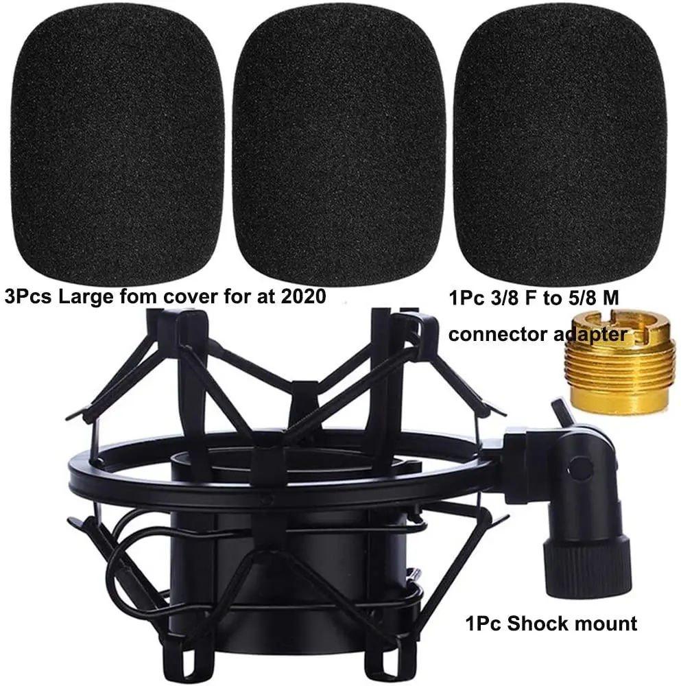 Mic Large Foam Cover Microphone Windscreen with Shock Mount for AT2020,MXL,Condenser Microphone,Mic Anti-Vibration Suspension Sh