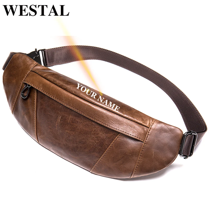 WESTAL Men\'s Leather Belt Male Men\'s Waist Bags Genuine Leather Male Fanny Pack Cigarette Case Man Belt Pouch Waist Packs 7435