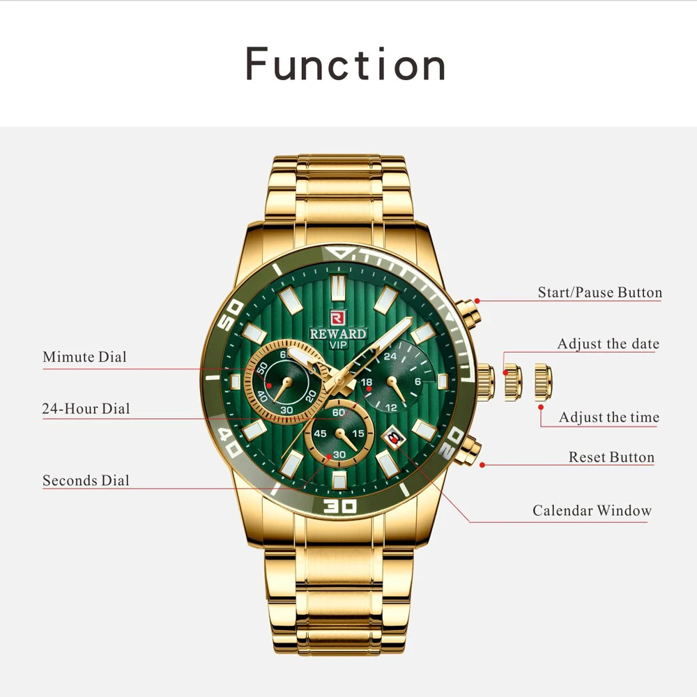 Erkek kol saati REWARD Men Watch Fashion Quartz Gold Clock Top Luxury Brand Mens Business Waterproof Watches Relogio Masculino