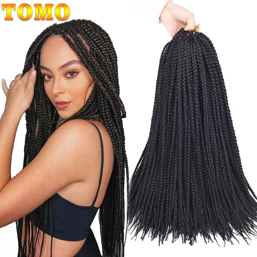 

TOMO 22Roots/Pack Box Braid Crochet Hair 14" 18" 22" Ombre Synthetic Braiding Hair Extensions for Women Red Crochet Braids