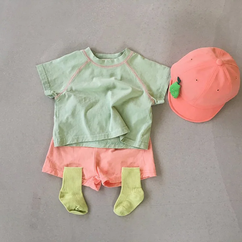 2024 Summer New Newborn Infant Short Sleeve Clothes Set Baby Boy Girl Soft Cotton T Shirt + Shorts Pant 2pcs Solid Clothes Set