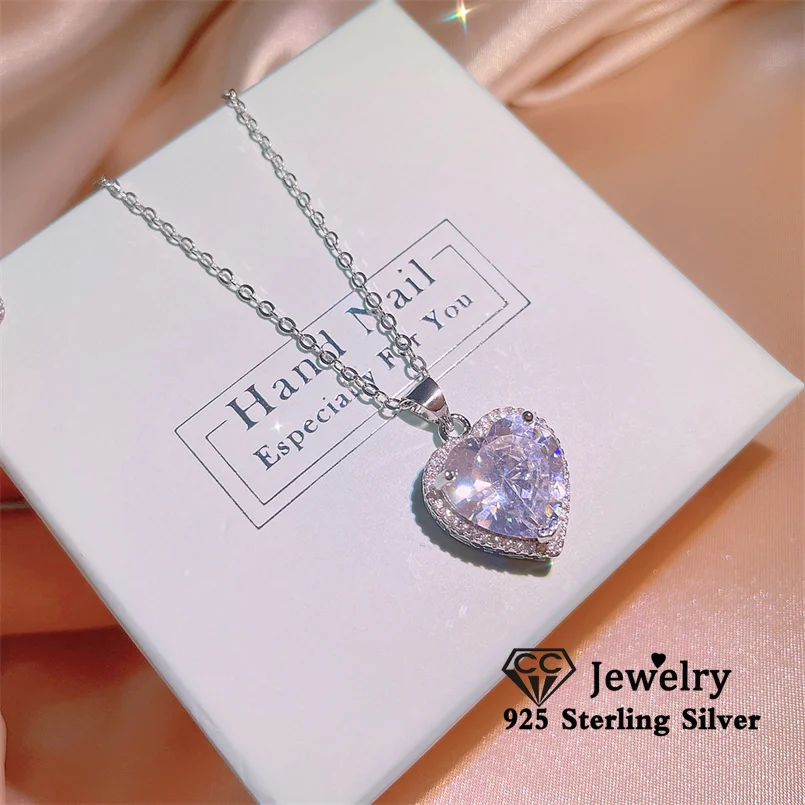 CC Love Heart Necklace for Women Fine Jewelry Engagement Wedding Accessories Pendant Necklaces Set Gift CCN730