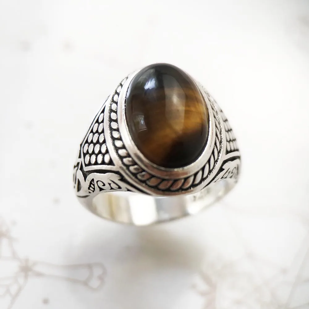 Ring Brown Oval Europe Style Fine Jewelry For Women Men Summer Brand New Vintage 925 Sterling Silver Powerful Gift