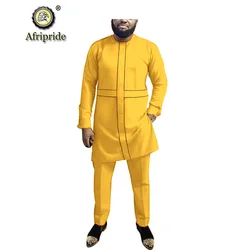 2019 Mens suit african dashiki clothing print tops shirts+pants 2 piece set wax traditonal outfit for church AFRIPRIDE S1916004